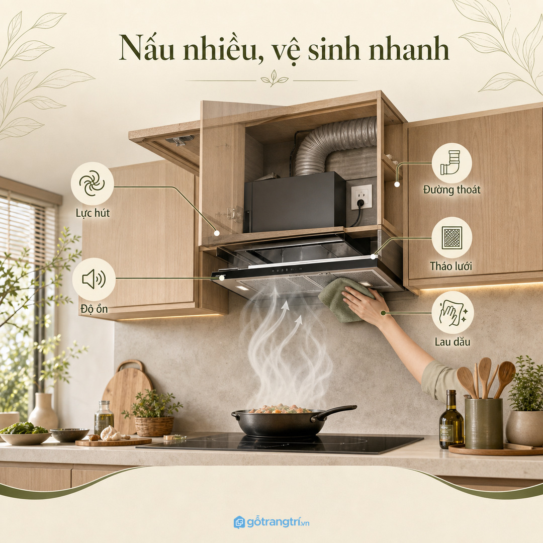 Nhà nấu nhiều cần ưu tiên lực hút, đường thoát và vệ sinh định kỳ