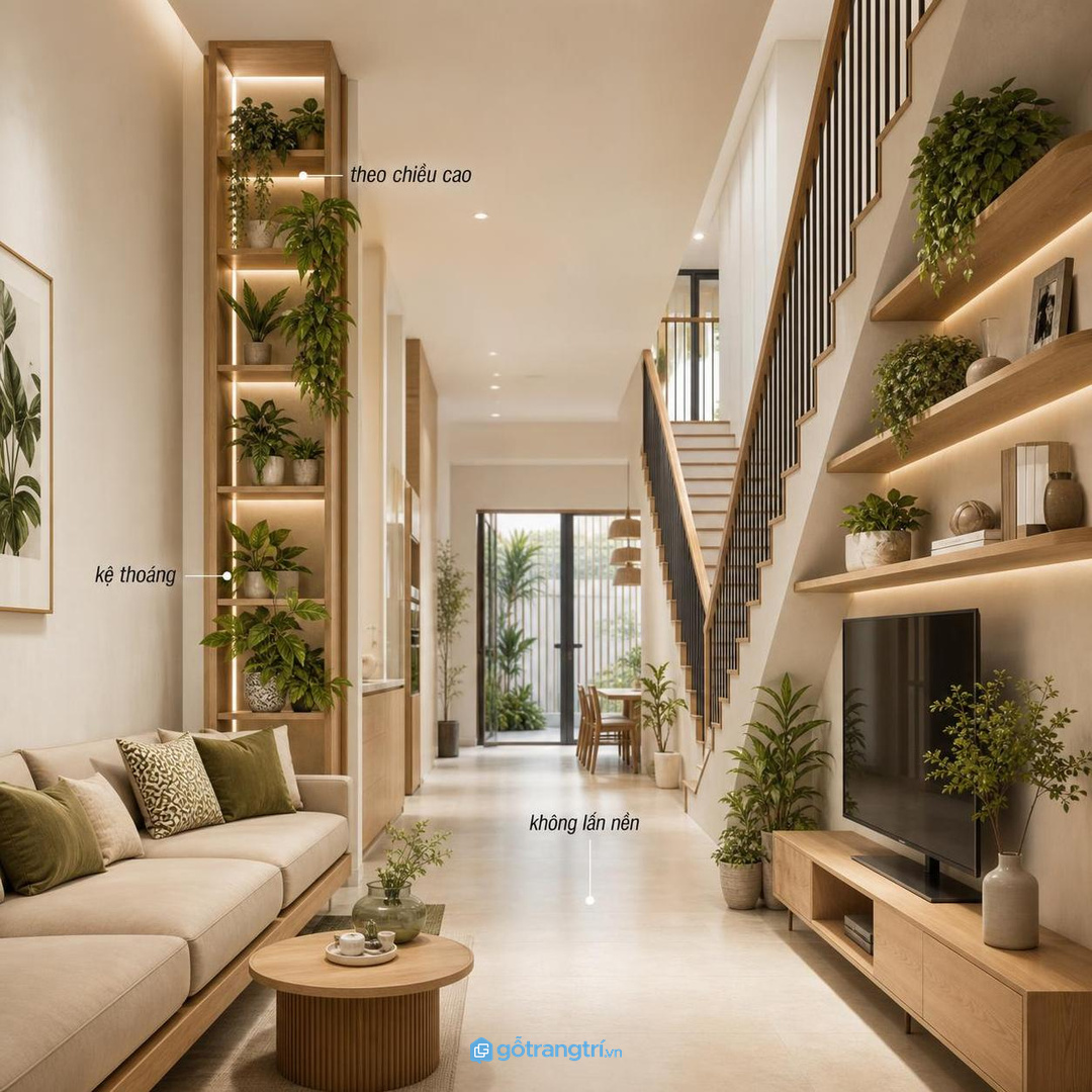 Nhà phố hẹp cần mảng xanh theo chiều cao, không lấn nền