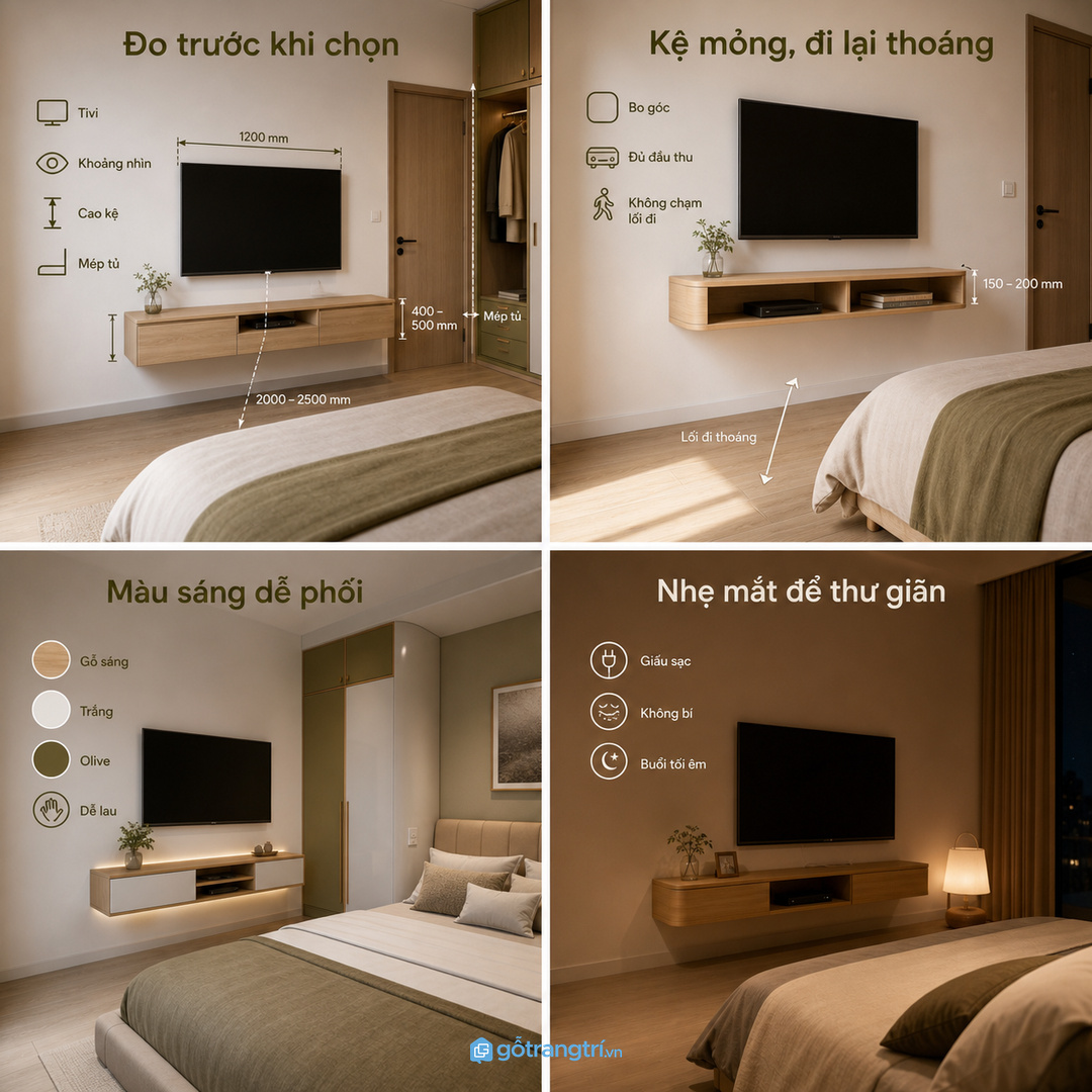 Căn hộ nhỏ hợp kệ treo mảnh và màu sáng