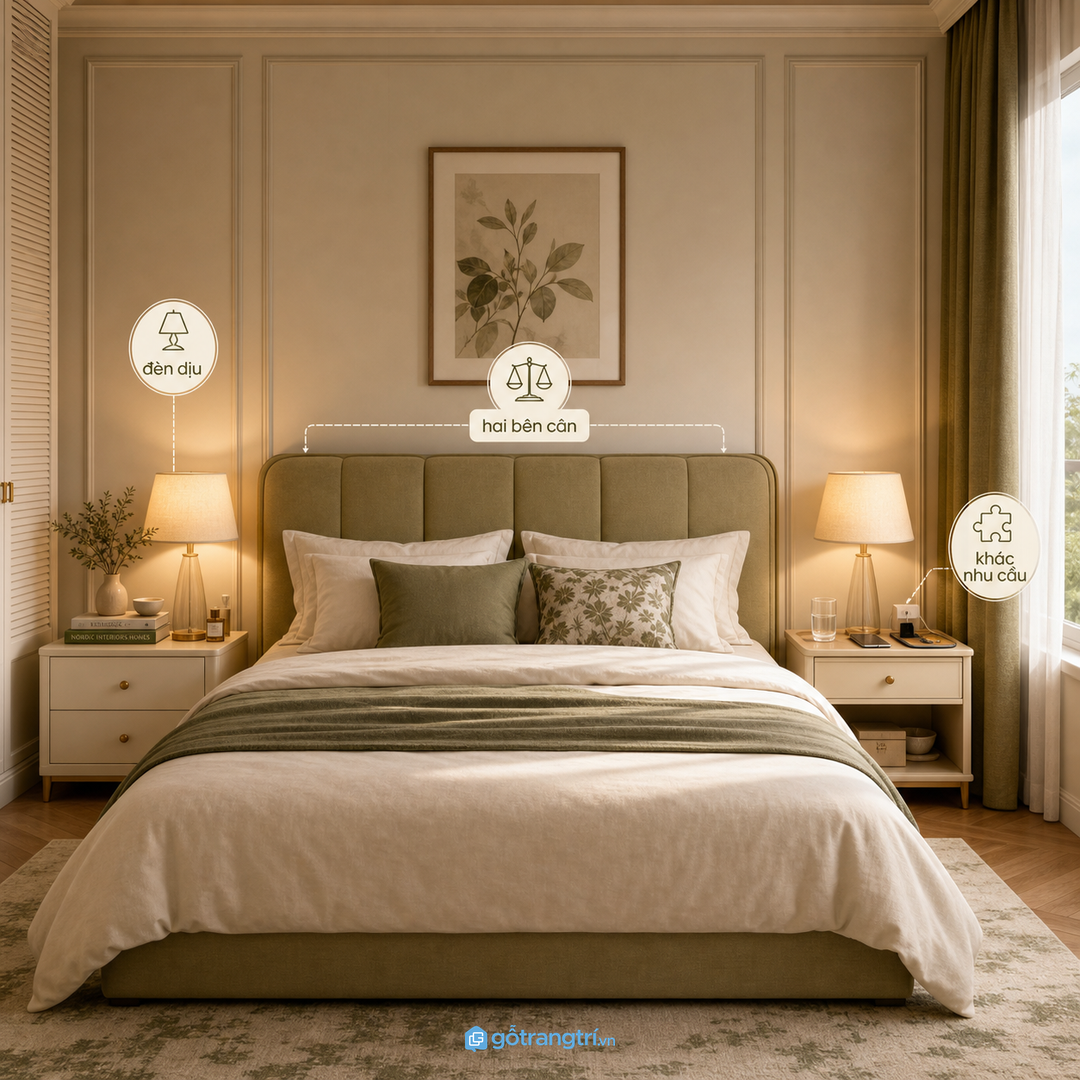 Phòng ngủ vợ chồng cần hai bên cân nhưng không máy móc