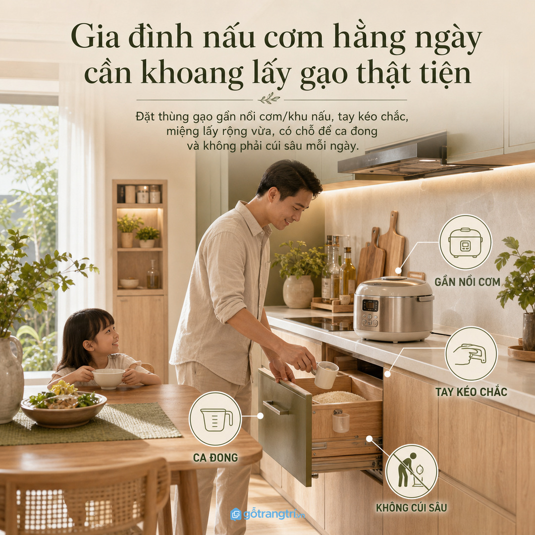 Gia đình nấu cơm hằng ngày cần khoang lấy gạo thật tiện