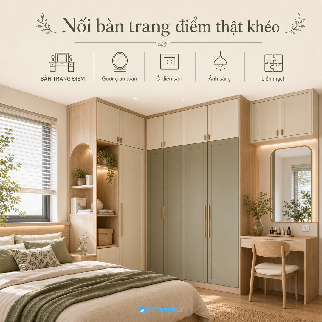 Phòng có bàn trang điểm cần nối công năng thật khéo