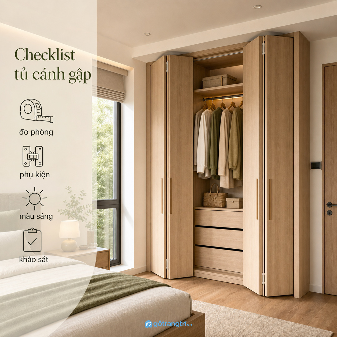 Phòng vợ chồng cần mở tủ rộng để phối đồ