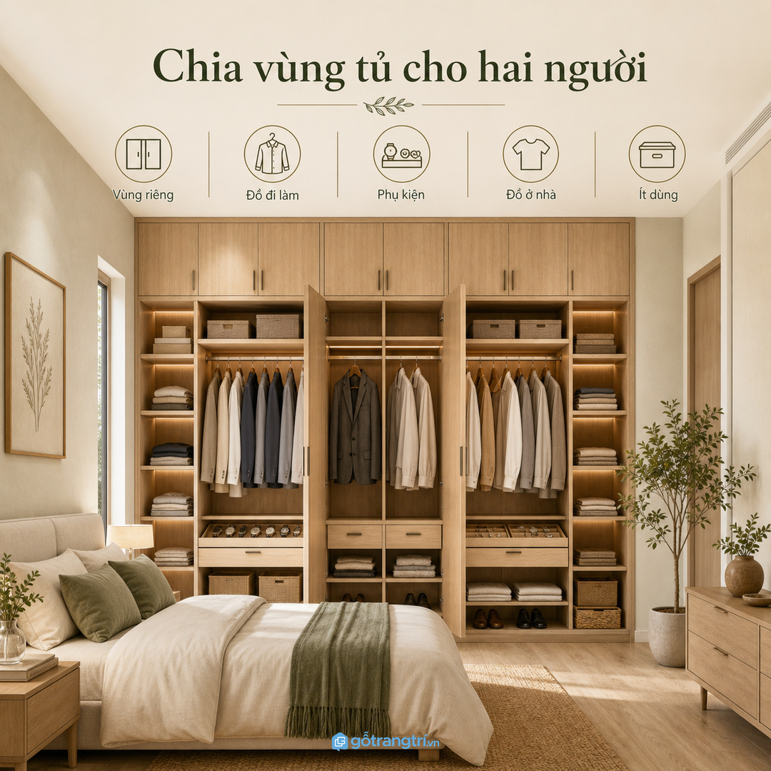 Vợ chồng dùng chung tủ cần chia vùng rõ