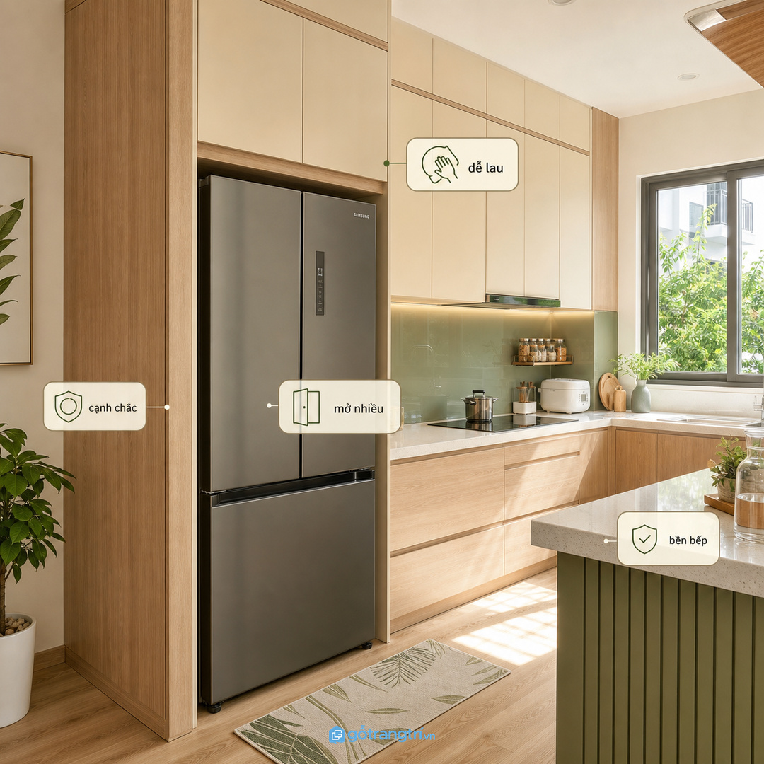 Nhà phố nấu nhiều cần khoang cạnh tủ lạnh dễ lau và chịu va chạm