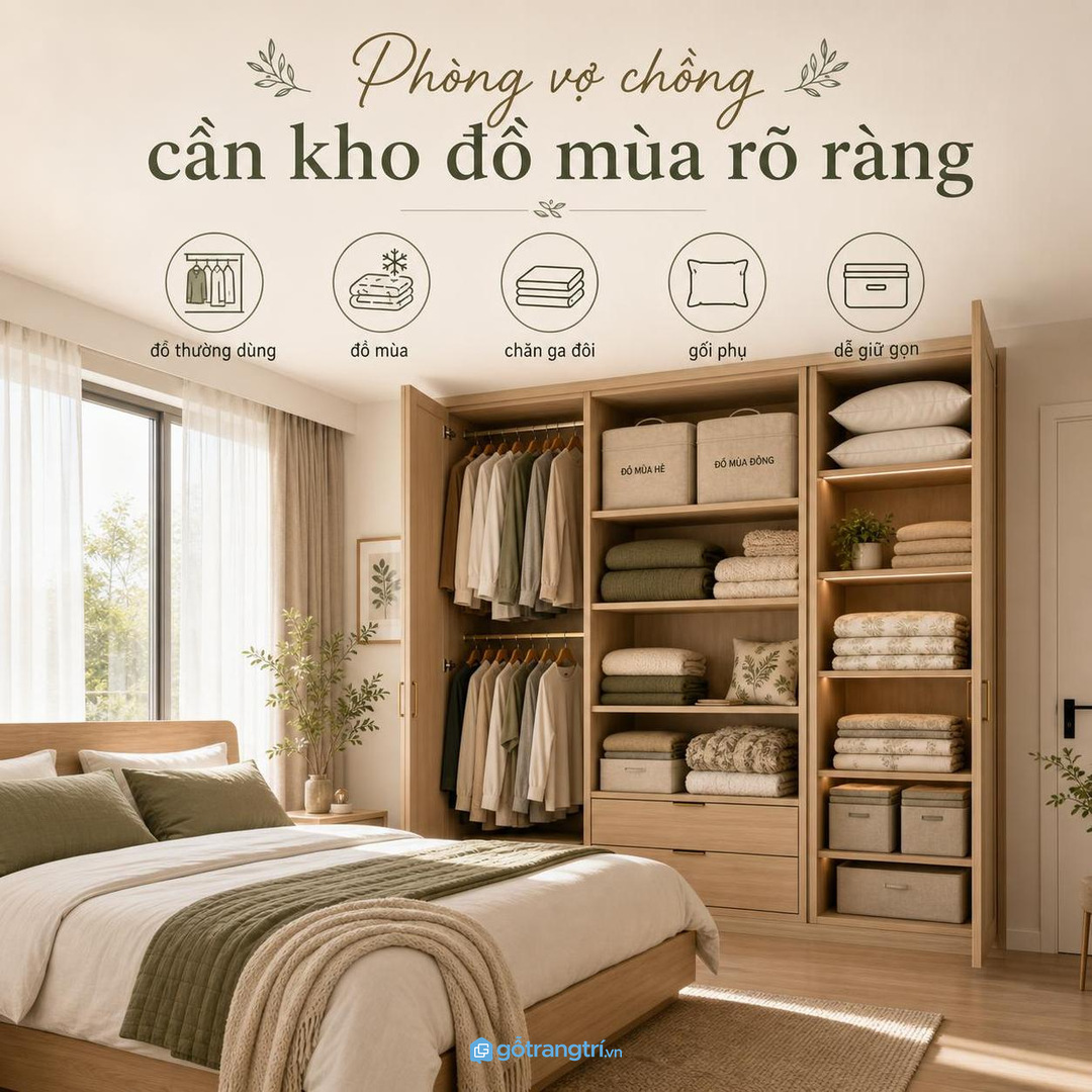 Phòng vợ chồng cần kho đồ mùa rõ ràng