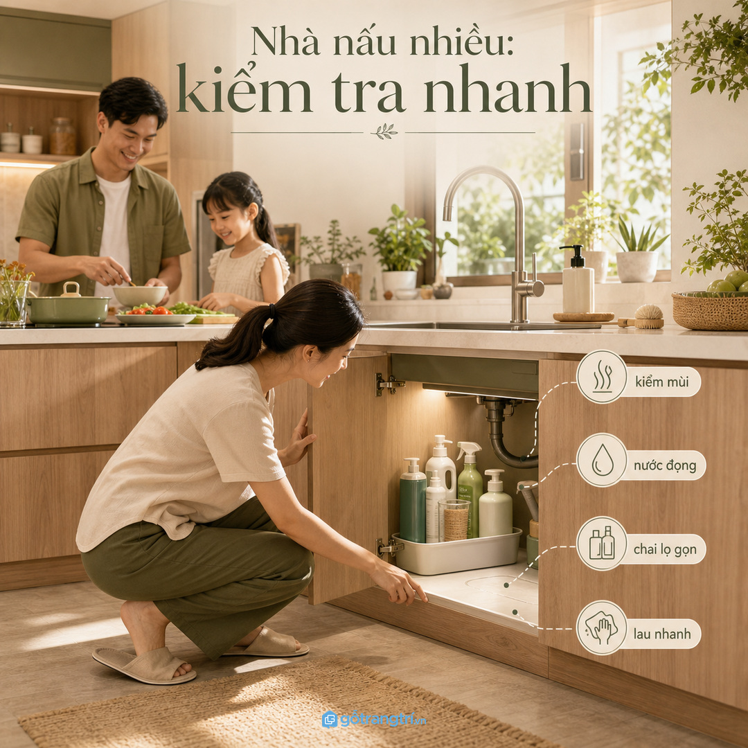 Nhà nấu nhiều cần kiểm tra mùi và nước đọng thường xuyên