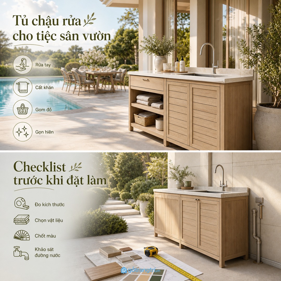 Biệt thự có hồ bơi hoặc tiệc ngoài trời nên có tủ chậu riêng