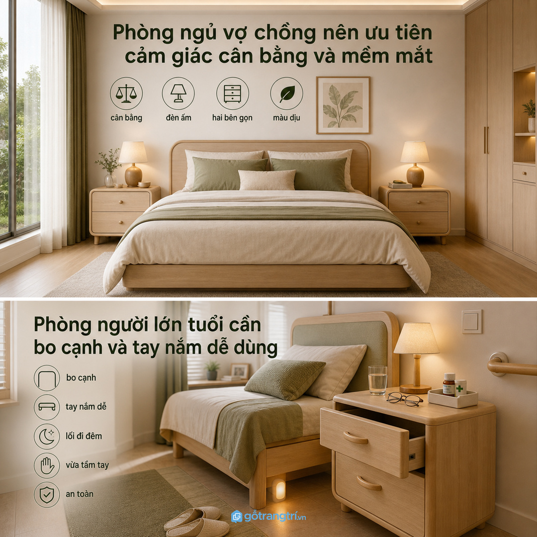 Phòng vợ chồng cần cặp tủ cân xứng nhưng không cứng nhắc