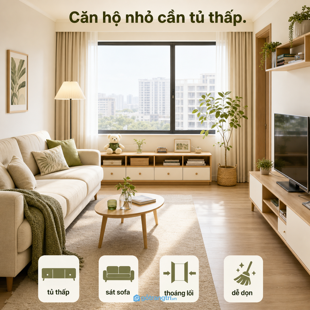 Căn hộ nhỏ nên chọn tủ thấp, thoáng tầm nhìn