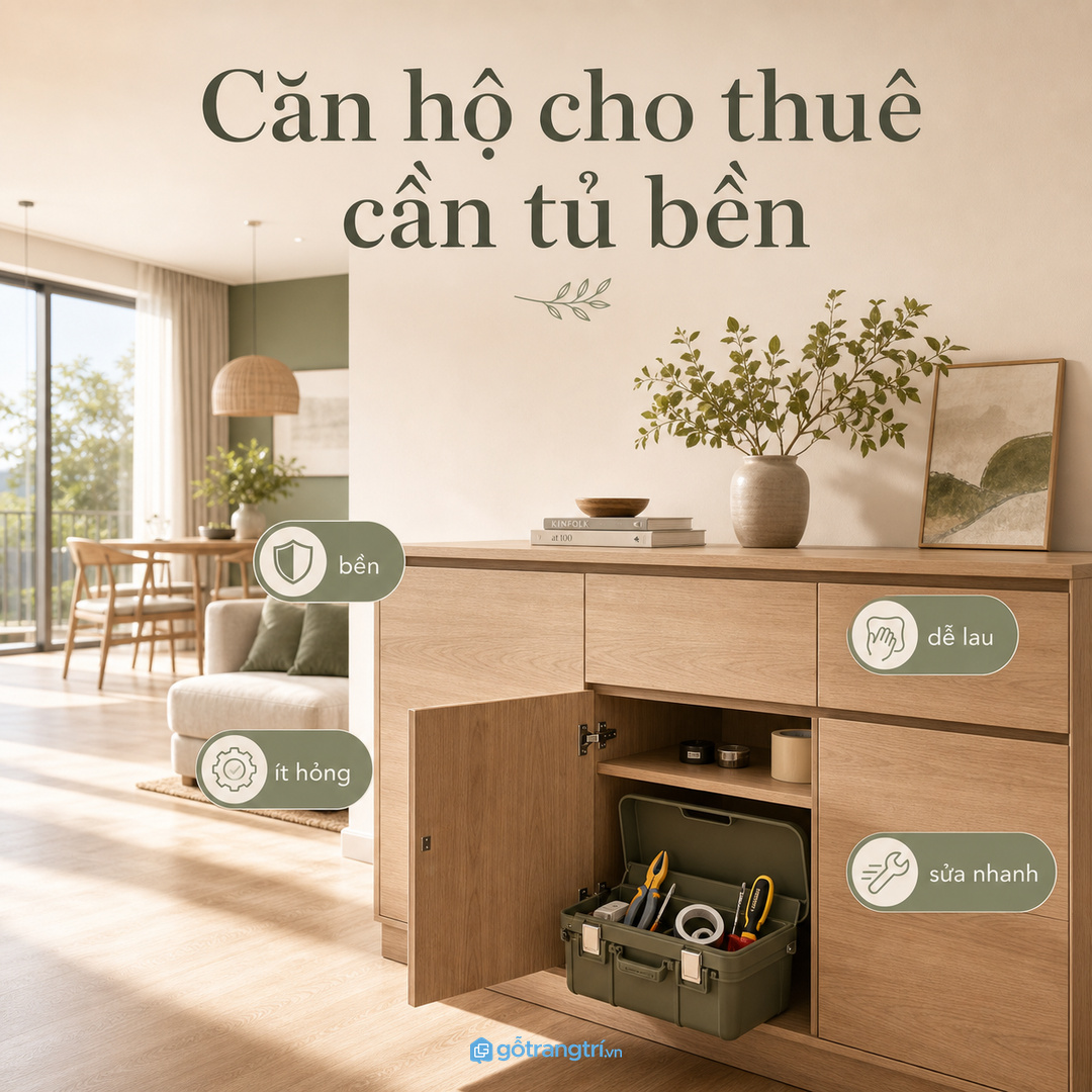Căn hộ cho thuê cần tủ bền, dễ lau và đủ đồ sửa nhanh các lỗi nhỏ