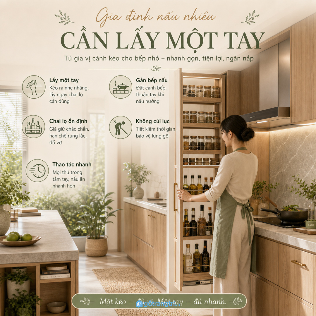 Gia đình nấu nhiều nên ưu tiên thao tác lấy một tay, không cúi lục