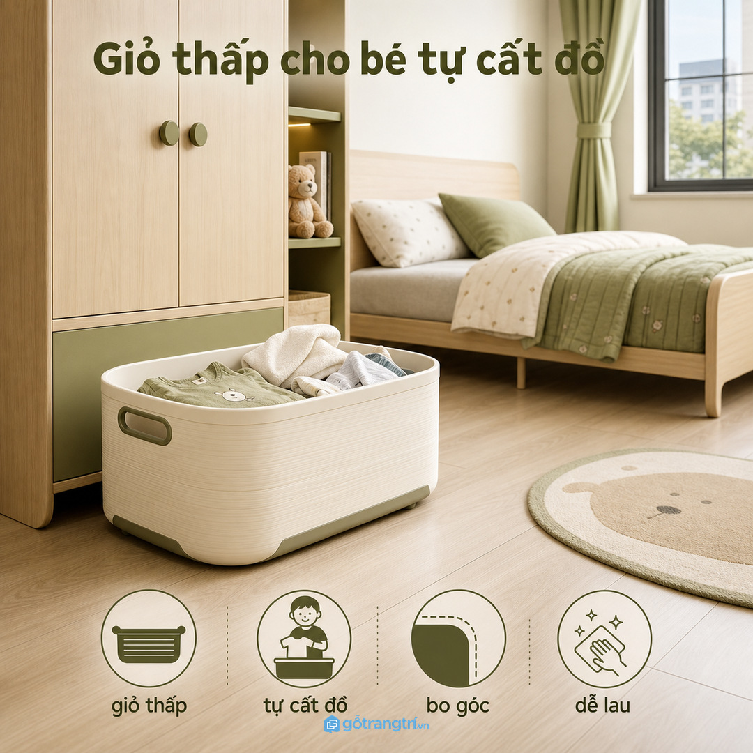 Phòng trẻ em cần giỏ thấp, nhẹ và dễ tập thói quen