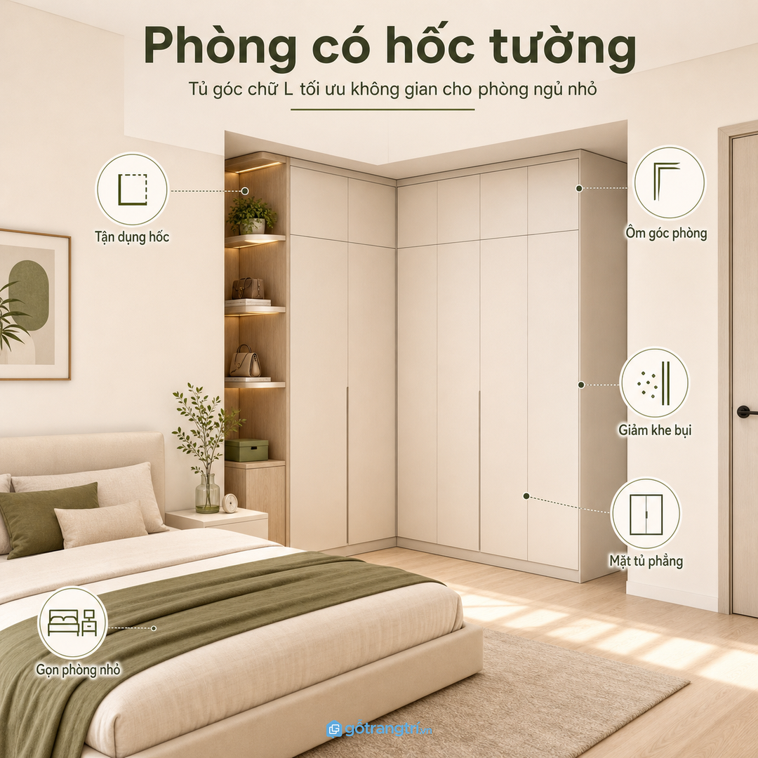 Tủ góc cho phòng có hốc tường