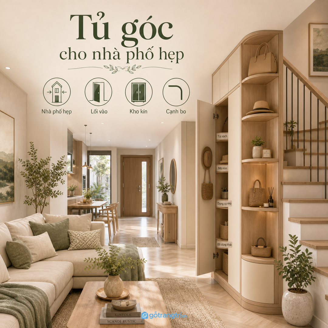 Tủ góc cho nhà phố hẹp