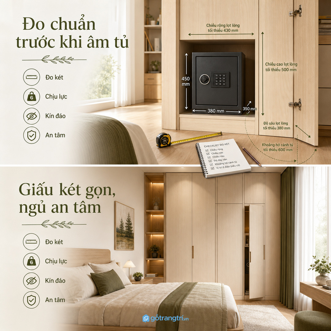 Nhà phố muốn giấu két trong hệ tủ đầu giường