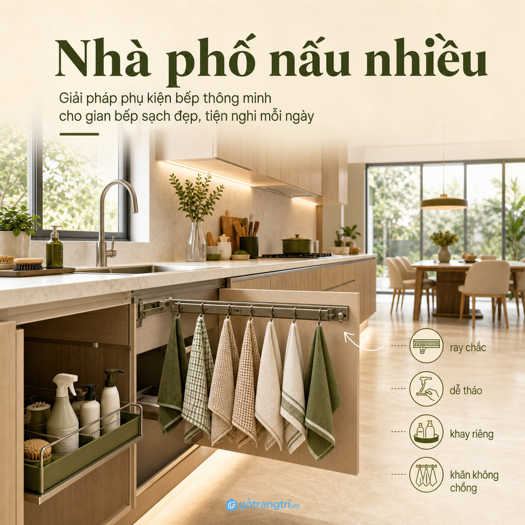 Nhà phố nấu nhiều cần ray treo khăn chắc và dễ tháo giặt
