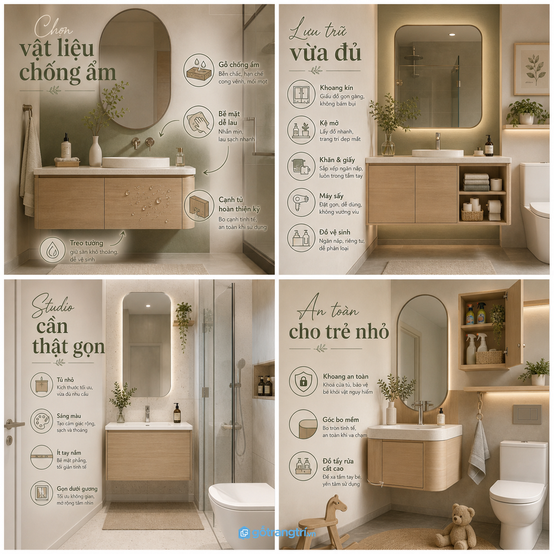 Gia đình có trẻ nhỏ cần tủ lavabo an toàn và dễ lấy
