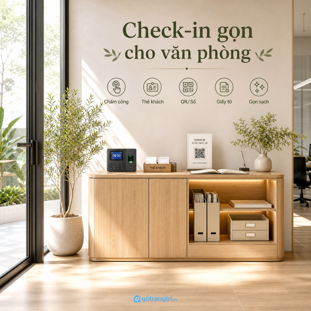 Văn phòng có khách ra vào nên tách khu check-in khách