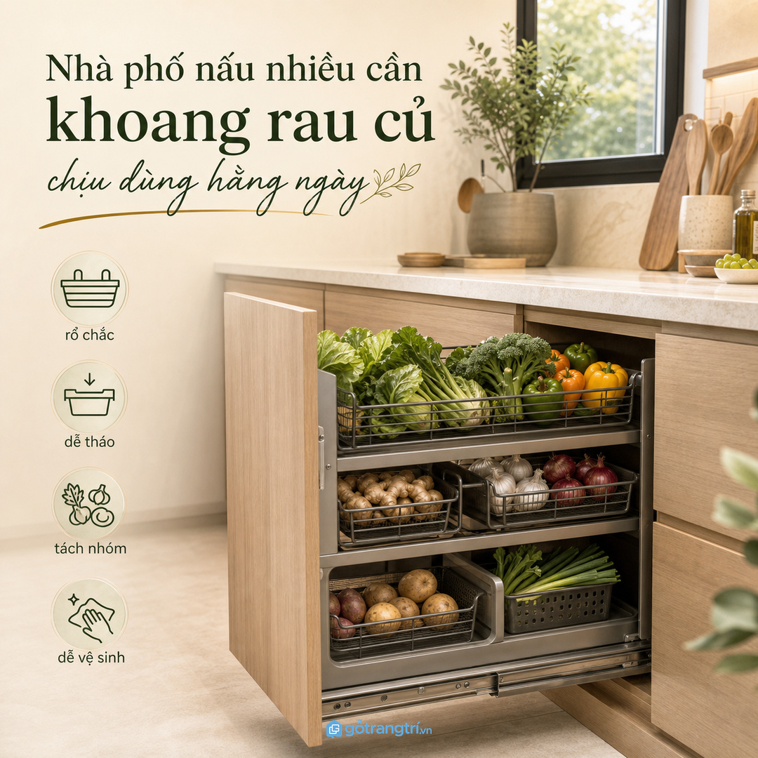 Nhà phố nấu nhiều cần khoang rau củ chịu dùng hằng ngày