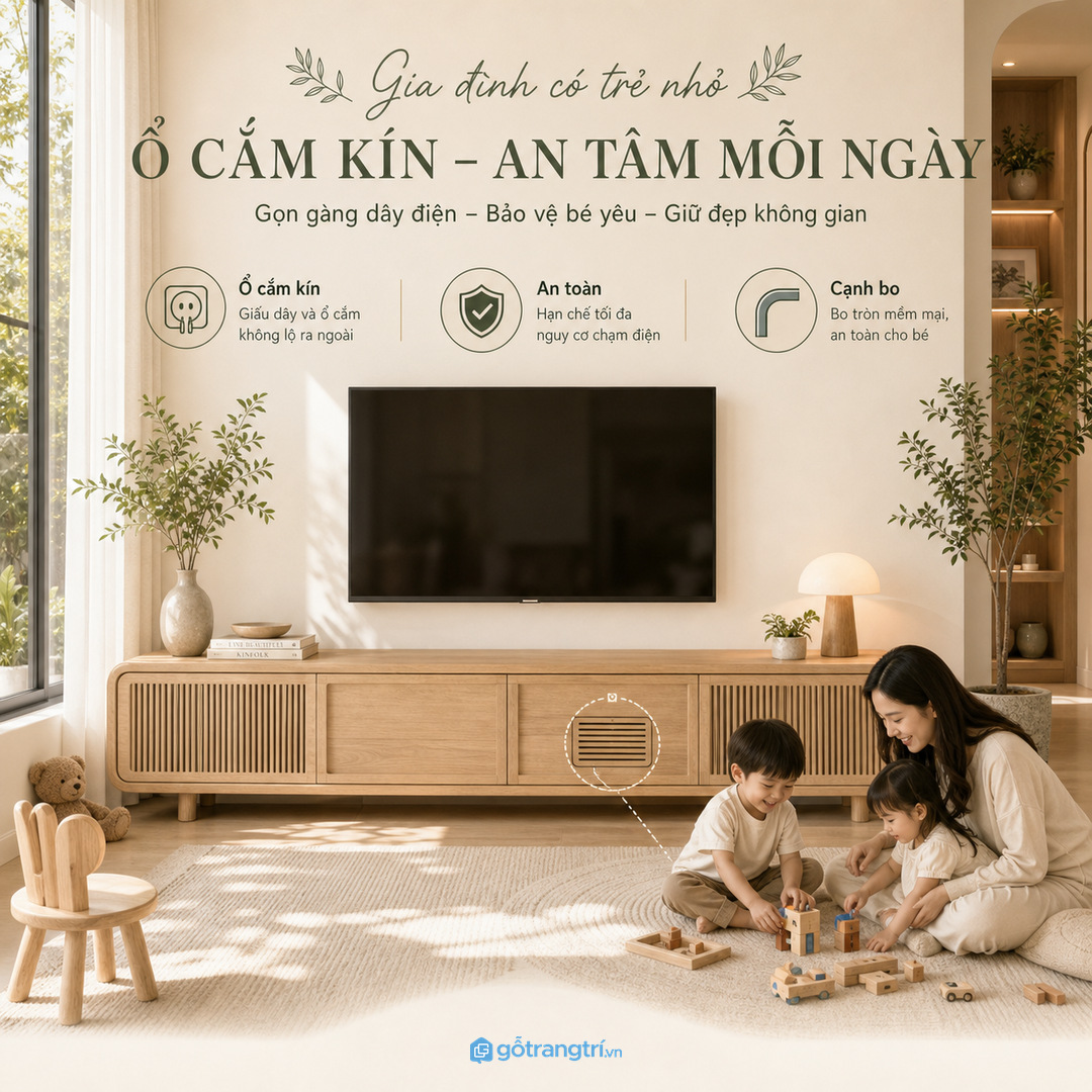 Nhà phố hẹp ngang đặt tivi sát lối đi