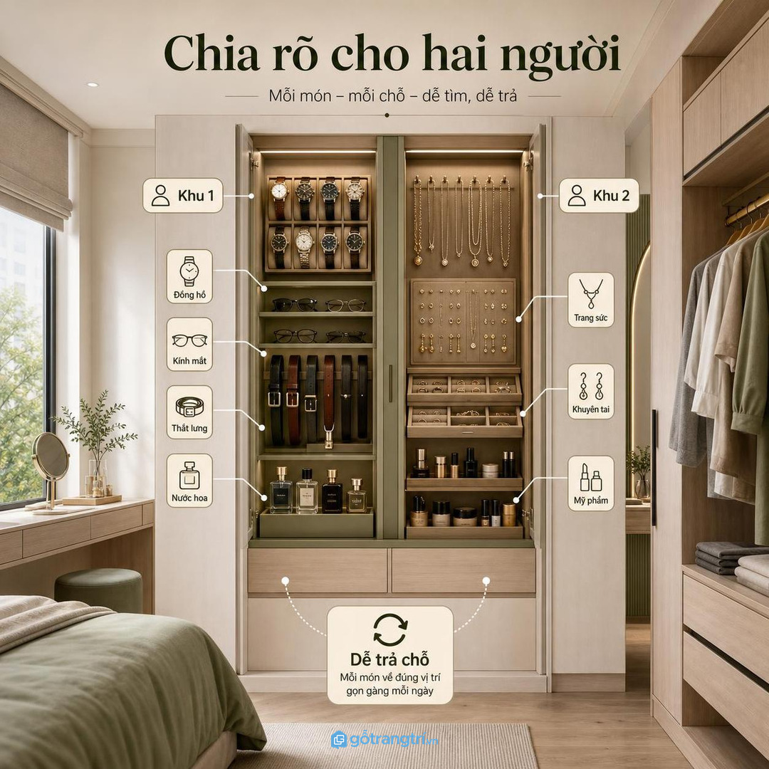 Phòng vợ chồng cần chia khoang rõ cho hai người