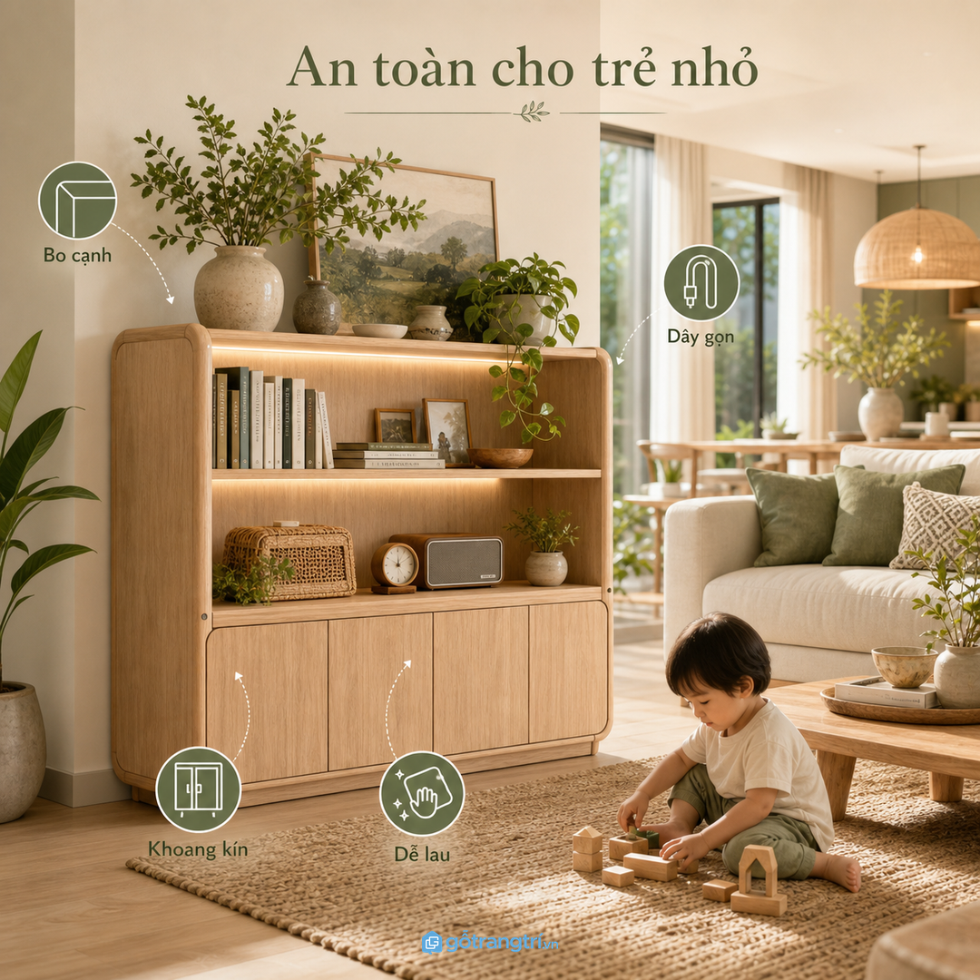 Nhà có trẻ nhỏ cần cạnh an toàn và đồ bày chắc