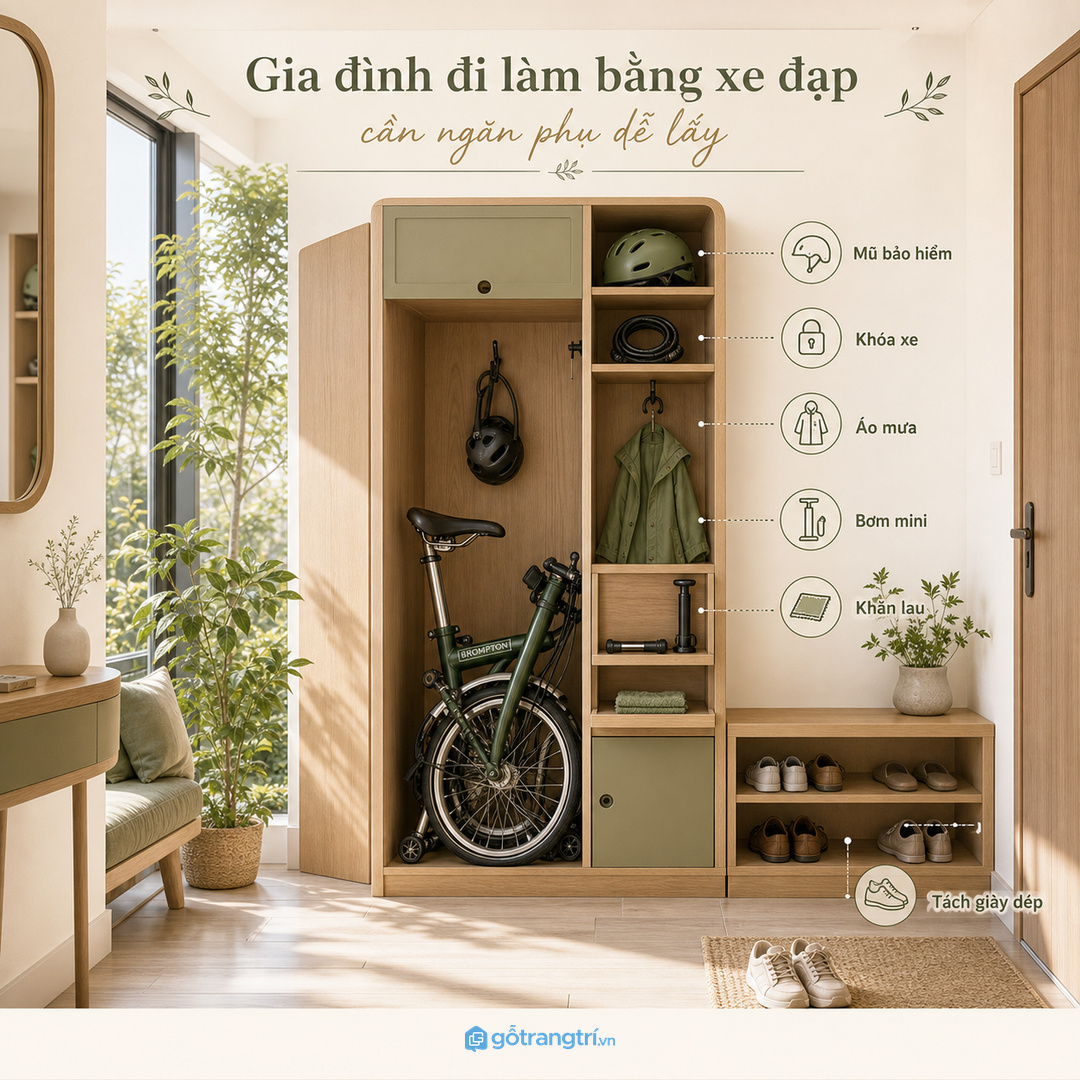Gia đình đi làm bằng xe đạp cần ngăn phụ dễ lấy