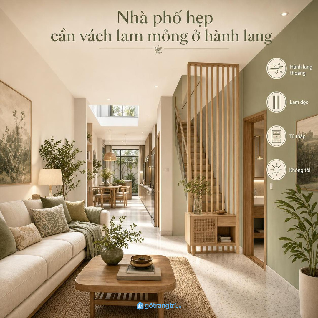 Nhà phố hẹp cần vách lam mỏng ở hành lang