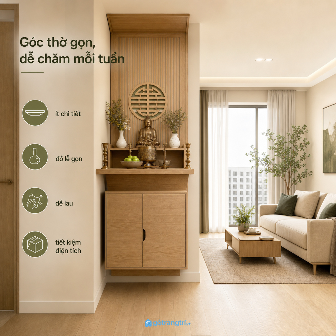 Gia đình trẻ hợp góc thờ gọn, ít chi tiết và dễ chăm mỗi tuần