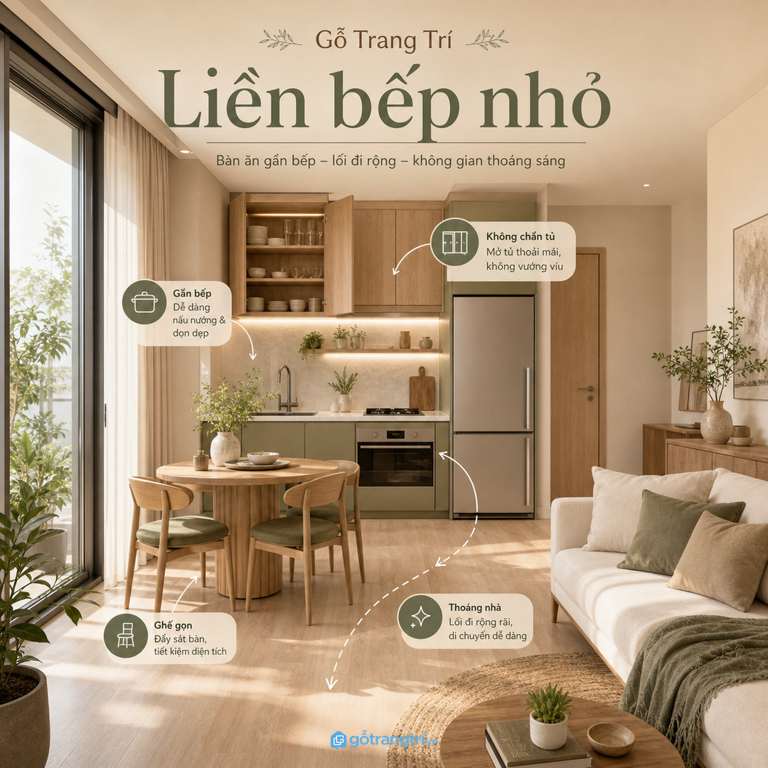 Góc ăn liền bếp cần không chắn thao tác nấu nướng
