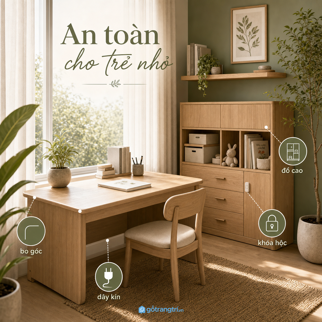 Gia đình có trẻ nhỏ cần bo góc và cất đồ điện an toàn