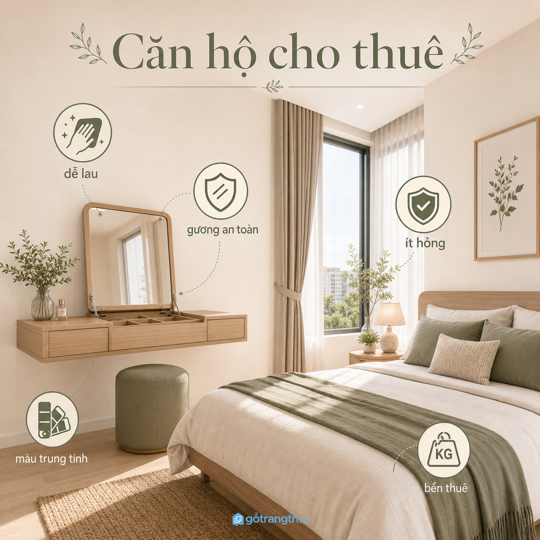 Căn hộ cho thuê nên chọn thiết kế bền, dễ lau và trung tính