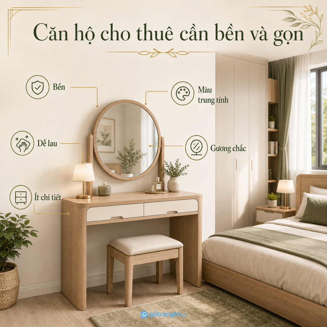 Bàn trang điểm bền và gọn cho căn hộ cho thuê