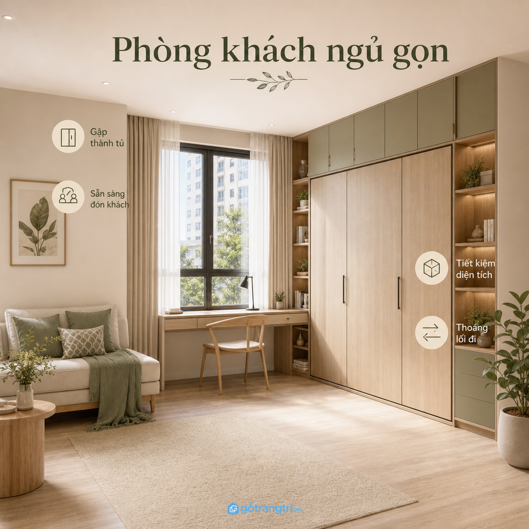 Phòng trẻ em hoặc phòng đa năng cần giường an toàn, khóa chắc và lối đi thoáng
