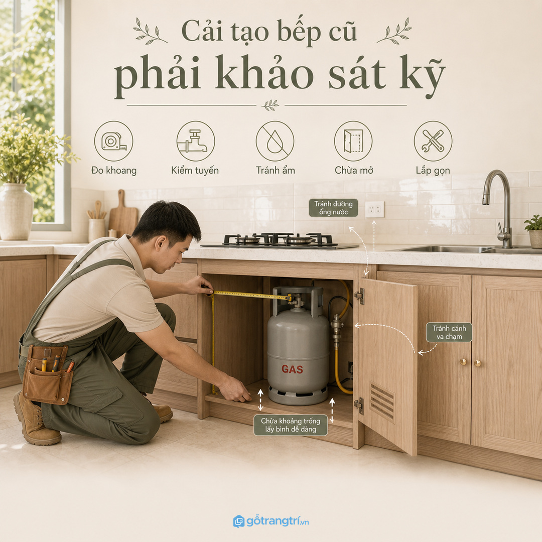 Cải tạo bếp cũ phải khảo sát hiện trạng trước