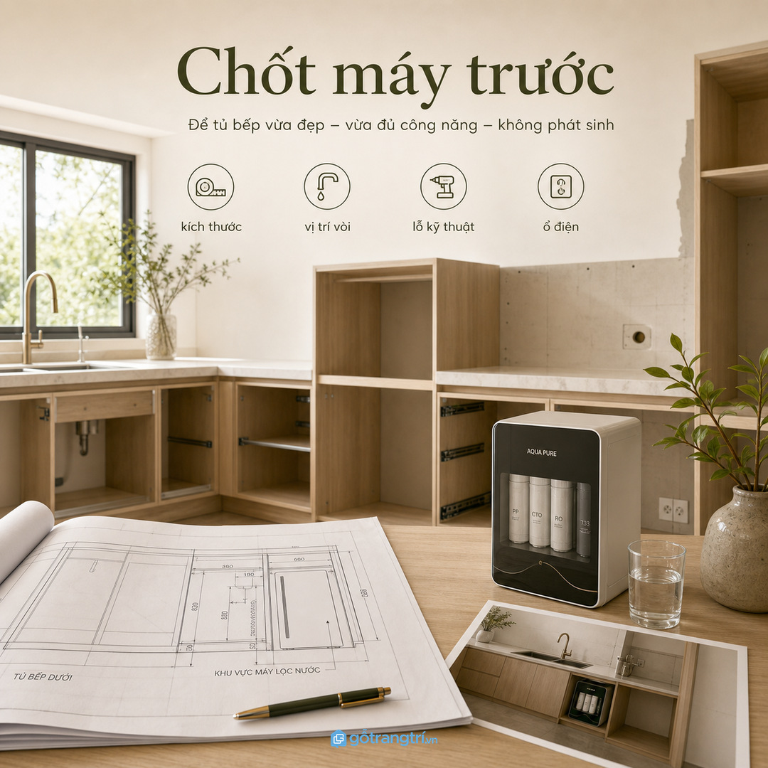 Tủ bếp may đo nên chốt máy lọc nước trước khi sản xuất