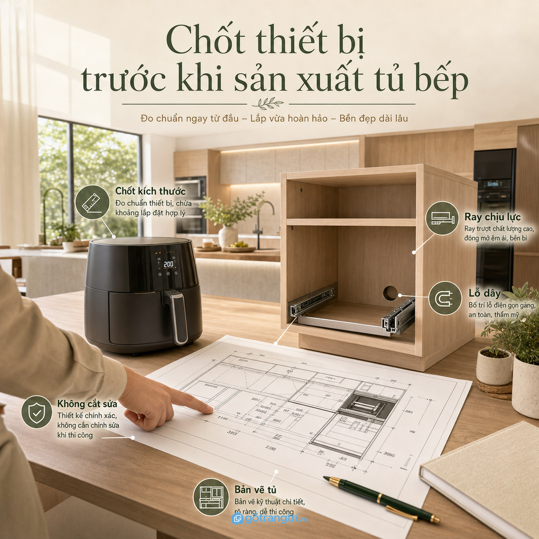 Tủ bếp may đo nên chốt thiết bị trước khi sản xuất