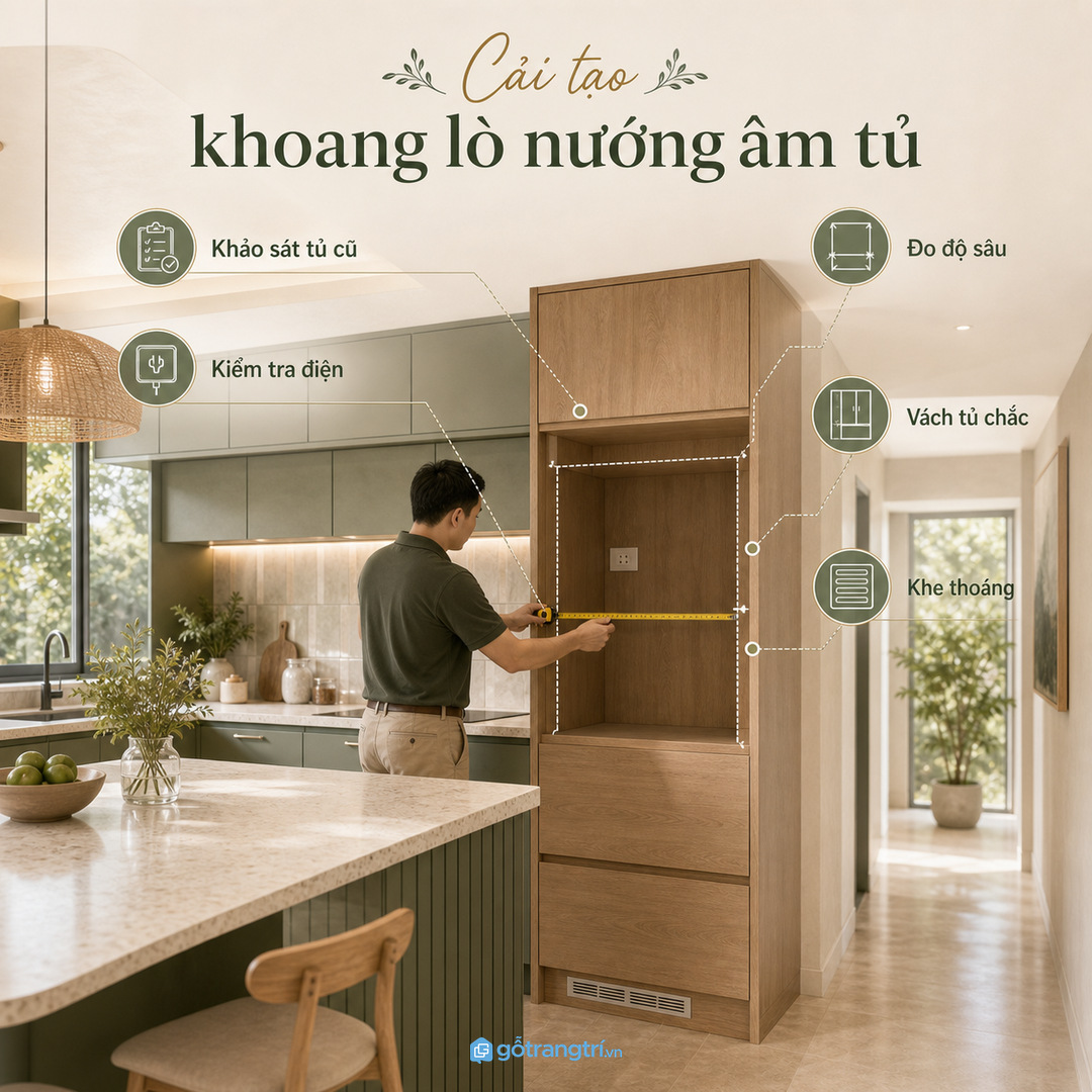 Tủ bếp cũ cần khảo sát kỹ trước khi cải tạo khoang lò nướng