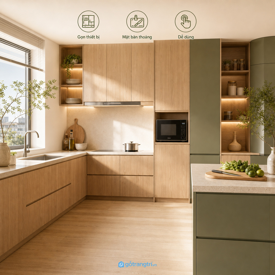 Tủ bếp cũ cần khảo sát kỹ trước khi cải tạo khoang lò vi sóng