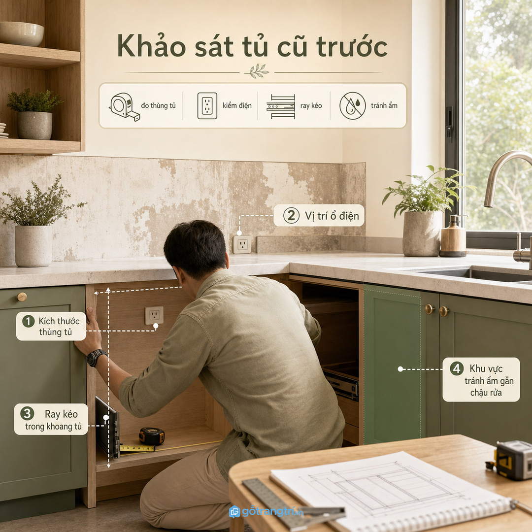 Chốt kích thước thiết bị trước khi sản xuất tủ bếp may đo