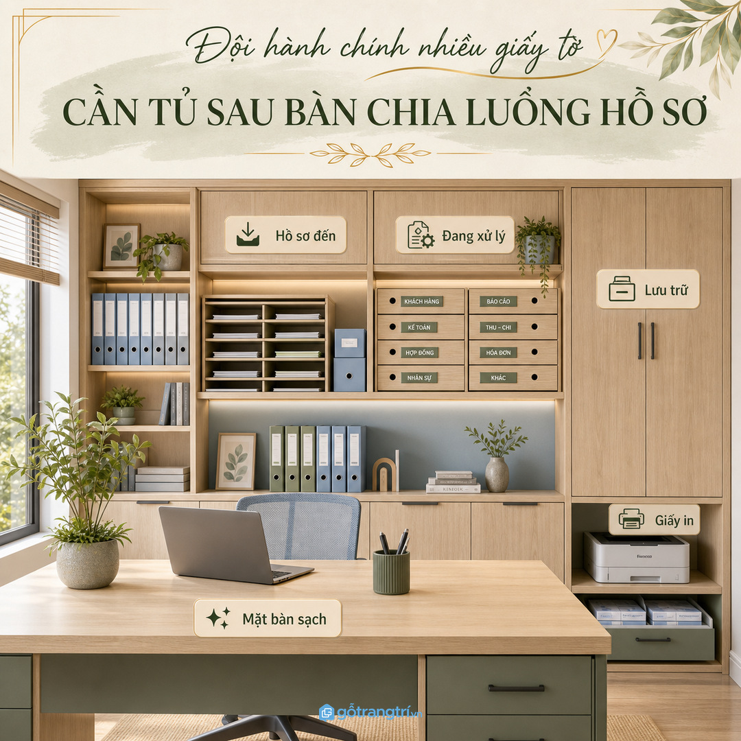 Đội hành chính nhiều giấy tờ cần tủ sau bàn chia luồng hồ sơ