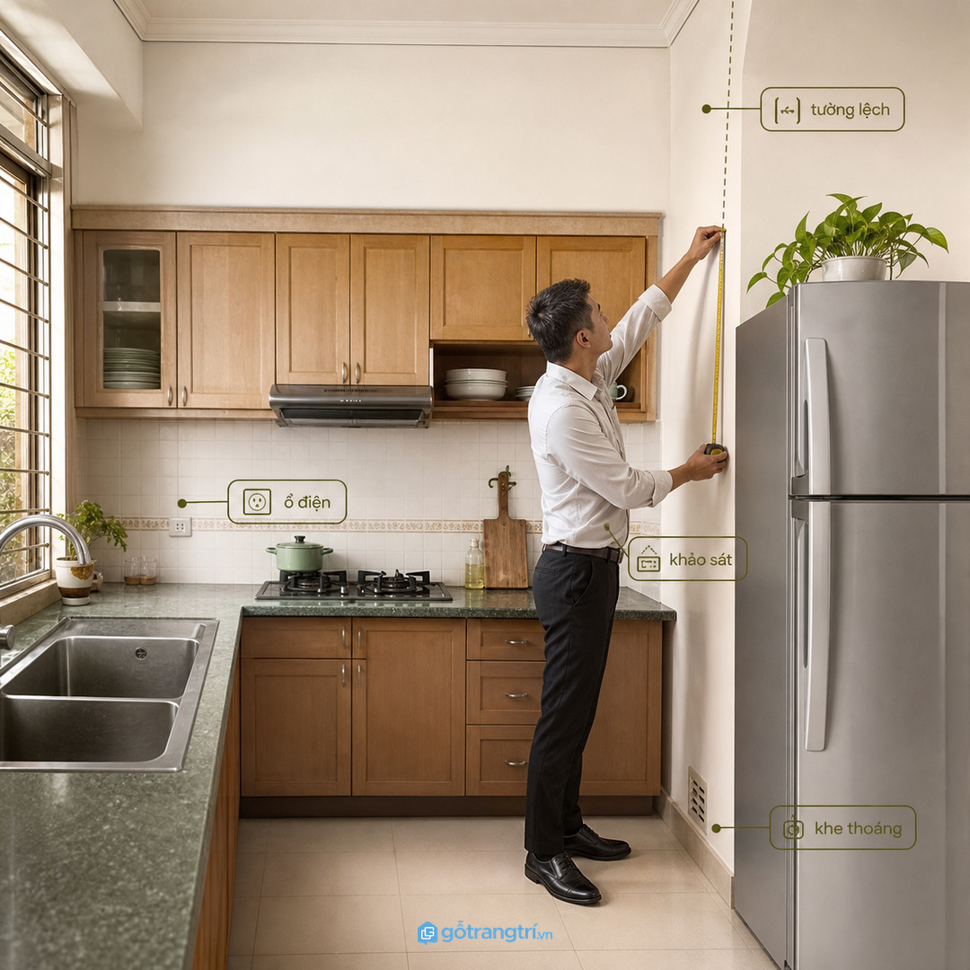 Bếp cải tạo cần kiểm ổ điện, tường và khe thoát nhiệt trước khi đóng tủ