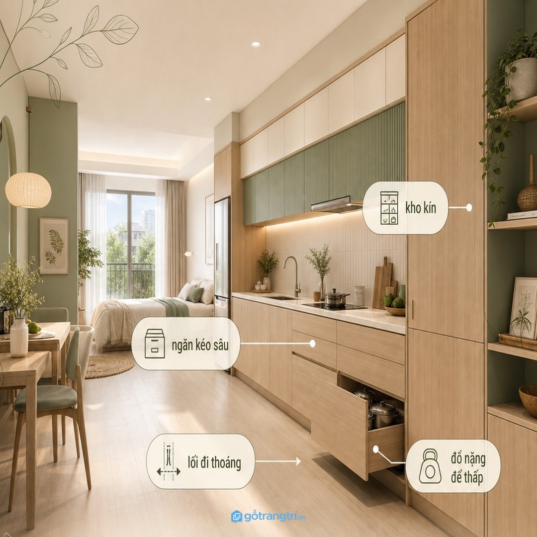 Căn hộ cho thuê nên chọn tủ bếp chữ I bền, dễ lau và khó lỗi thời