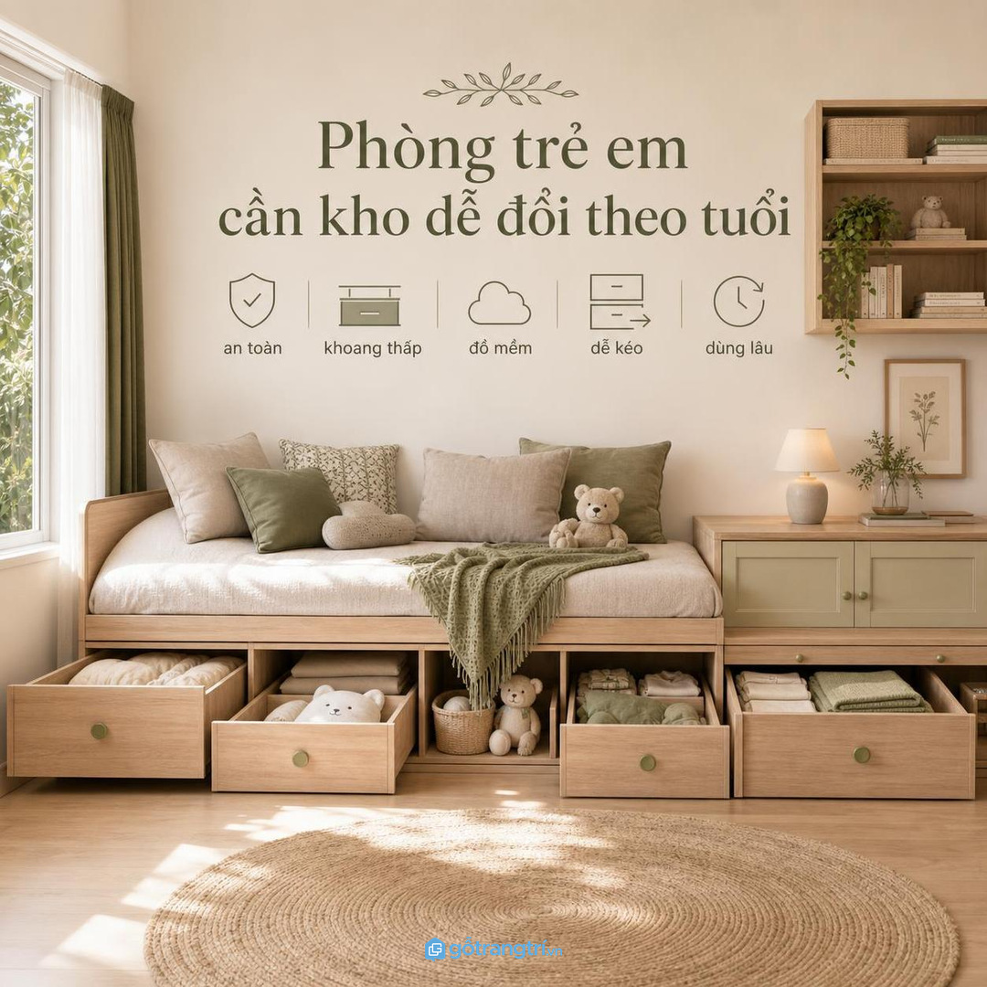 Phòng trẻ em cần kho dễ đổi theo tuổi