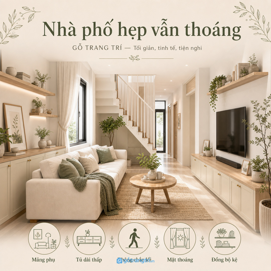 Nhà phố hẹp nên tận dụng mảng phụ nhưng không chắn luồng đi