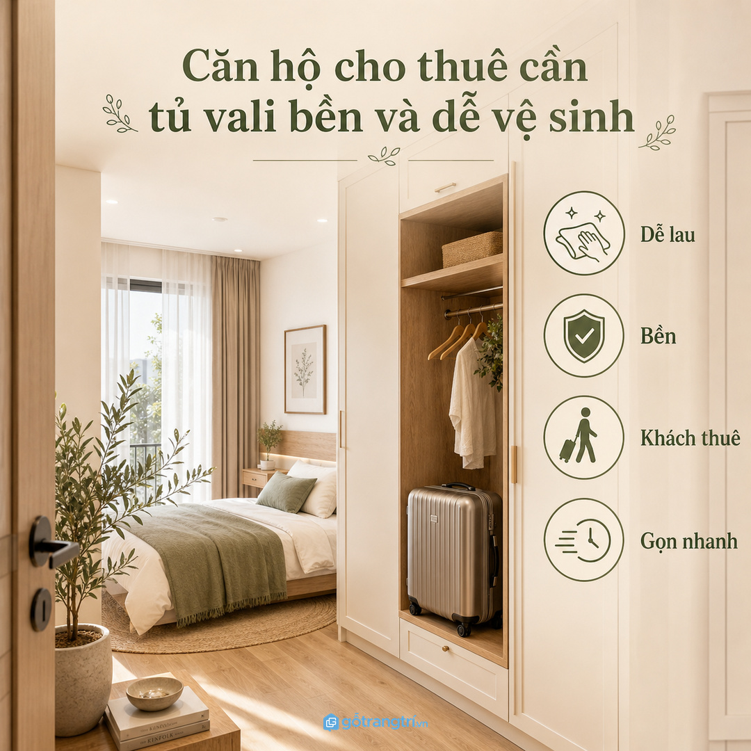 Căn hộ cho thuê cần tủ vali bền và dễ vệ sinh