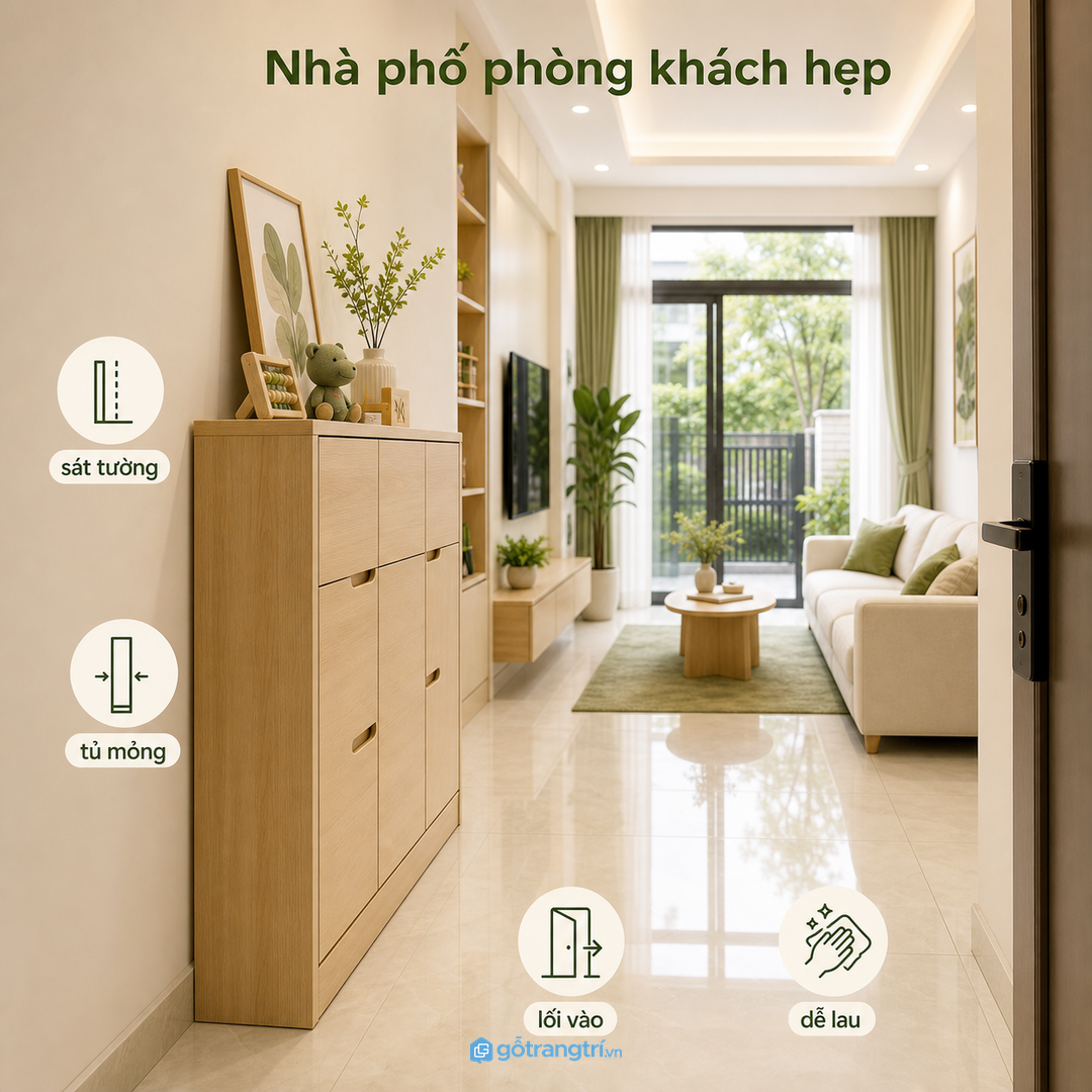 Nhà phố hẹp cần tủ mỏng, sát tường và dễ lau