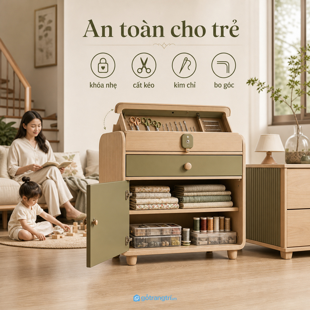 Gia đình có trẻ nhỏ cần khóa nhẹ cho kim kéo, bo góc và ngăn an toàn