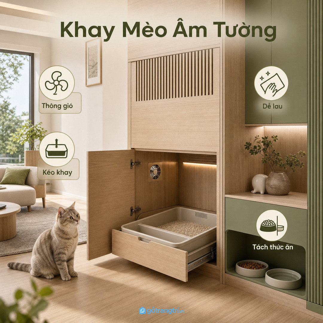 Nhà có mèo cần tính khay vệ sinh và thông gió kỹ hơn